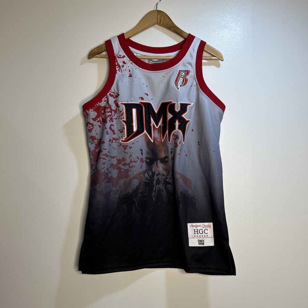 DMX RUFF RYDERS White Fade M Basketball Jersey Embroidered Stitched NWT Hip-Hop